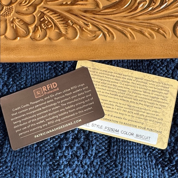 Patricia Nash Biscuit Tooled Floral Leather Wallet with Silver Frame - Picture 10 of 10